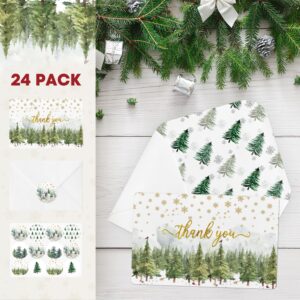 Artoid Mode 24 Pack Merry Christmas Thank You Cards Bird Xmas Tree Greeting Cards Gift With Envelope Sticker Blank Note Cards for Birthday Wedding Baby Shower Bridal Shower, 4 x 6 Inch