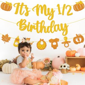 It's My 1/2 Birthday Banner Little Pumpkin Half Birthday Party Decorations for Baby Boy Girl 6 Months Autumn Baby Shower Party Supplies