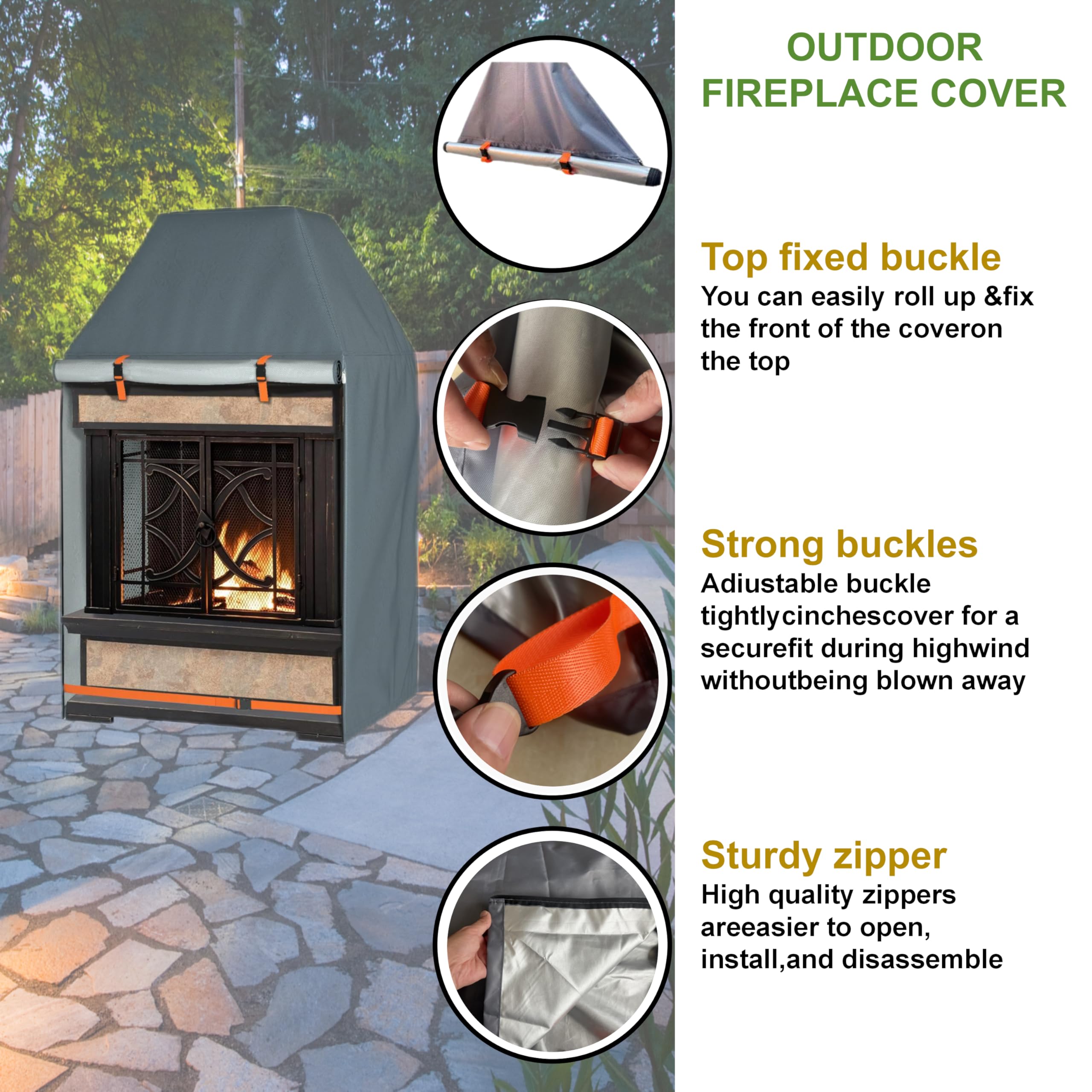 Outdoor Fireplace Cover, Heavy Duty Waterproof Oxford Fabric for Protecting Outdoor Upright Patio Wood Burning Fireplace Covers, 36x25x57 inch Gray