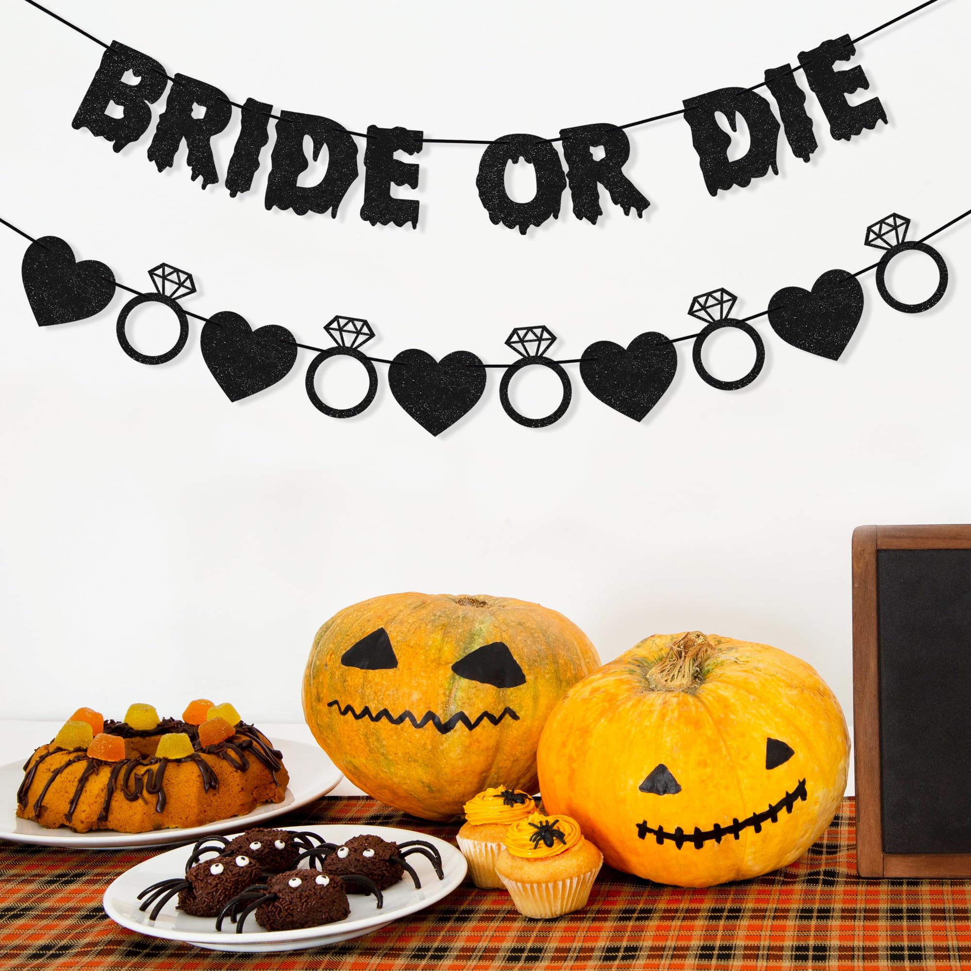 FAKTEEN Bride or Die Banner Bachelorette Party Decorations for Women Girls, Ring Black Heart Garland Bride to Be Sign Halloween Gothic Bridal Shower Engagement Wedding Party Supplies