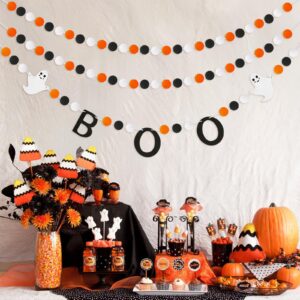 GCQQ Halloween Felt Garland, Boo Felt Garland, Prestrung Ghost Garland with Pompom Balls, Black White Orange Felt Garland, Halloween Garlands for Mantle, Fireplace, Indoor or Outdoor Decoration