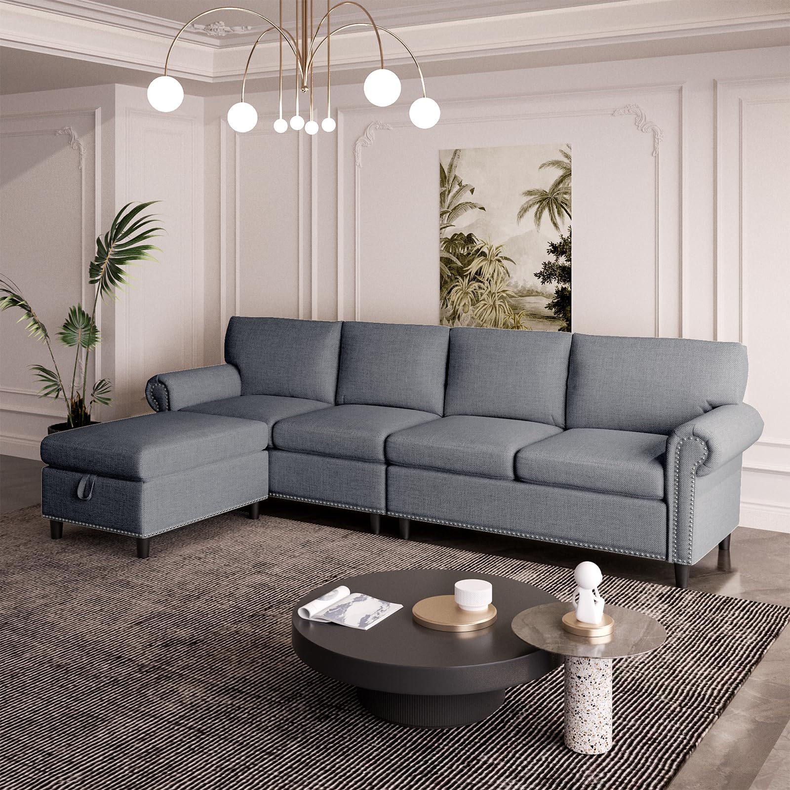 ADOWORE 5 Pieces Sectional Couch Modular Sofa with Reversible Chaise 101" L-Shaped Couch Sofa 4-seat Modular Large Sectional Couch with Ottoman for Living Room, Upholstered Cushion