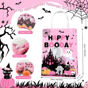 Lecheme Pink Halloween Paper Bags 24 PCS Happy Booday Halloween Candy Bags Halloween Treat Bags for Candy Trick Or Treat Birthday Gift Bags Halloween Party Favors