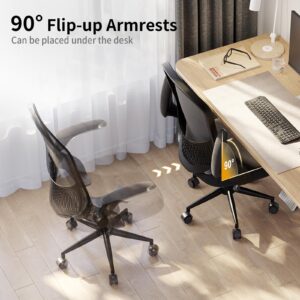 naspaluro Ergonomic Office Chair, Mid Back Ergonomic Desk Chair with Flip-Up Arms and Lumbar Support,Adjustable Height Mesh Computer Chair for Home Office,Study,Work, Black