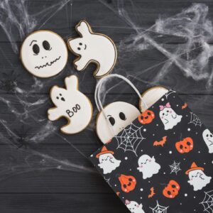 Lecheme Halloween Treat Bags 24 PCS Pumpkin Ghost Halloween Candy Bags Cute Halloween Bags with Handles Halloween Paper Treat Bags for Candy Trick or Treat Party Supplies