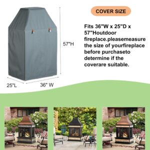 Outdoor Fireplace Cover, Heavy Duty Waterproof Oxford Fabric for Protecting Outdoor Upright Patio Wood Burning Fireplace Covers, 36x25x57 inch Gray