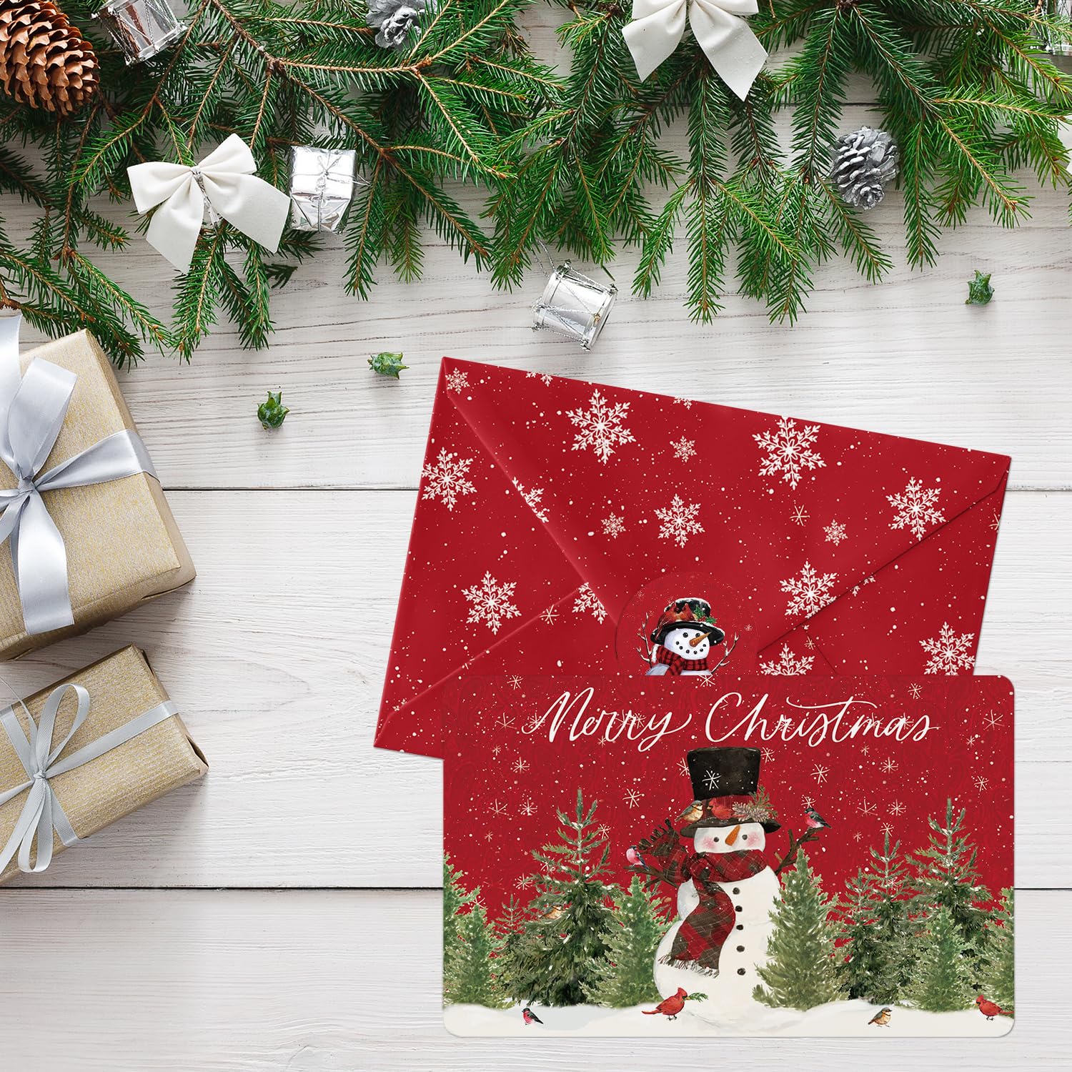 Artoid Mode 36 Pack Merry Christmas Thank You Cards Bird Snowman Truck Xmas Tree Greeting Cards Gift With Envelope Sticker Blank Note Cards for Birthday Wedding Baby Shower Bridal Shower, 5 x 7 Inch