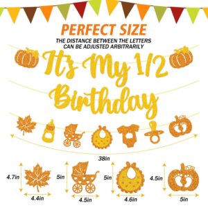 It's My 1/2 Birthday Banner Little Pumpkin Half Birthday Party Decorations for Baby Boy Girl 6 Months Autumn Baby Shower Party Supplies