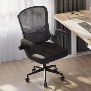 naspaluro Ergonomic Office Chair, Mid Back Ergonomic Desk Chair with Flip-Up Arms and Lumbar Support,Adjustable Height Mesh Computer Chair for Home Office,Study,Work, Black