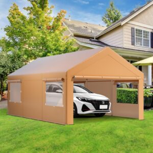 carport canopy, milleloom portable garage with removable sidewalls, 10x20 extra large car carport heavy duty, with roll-up ventilated windows, uv resistant & waterproof, for car, bike, truck, boat