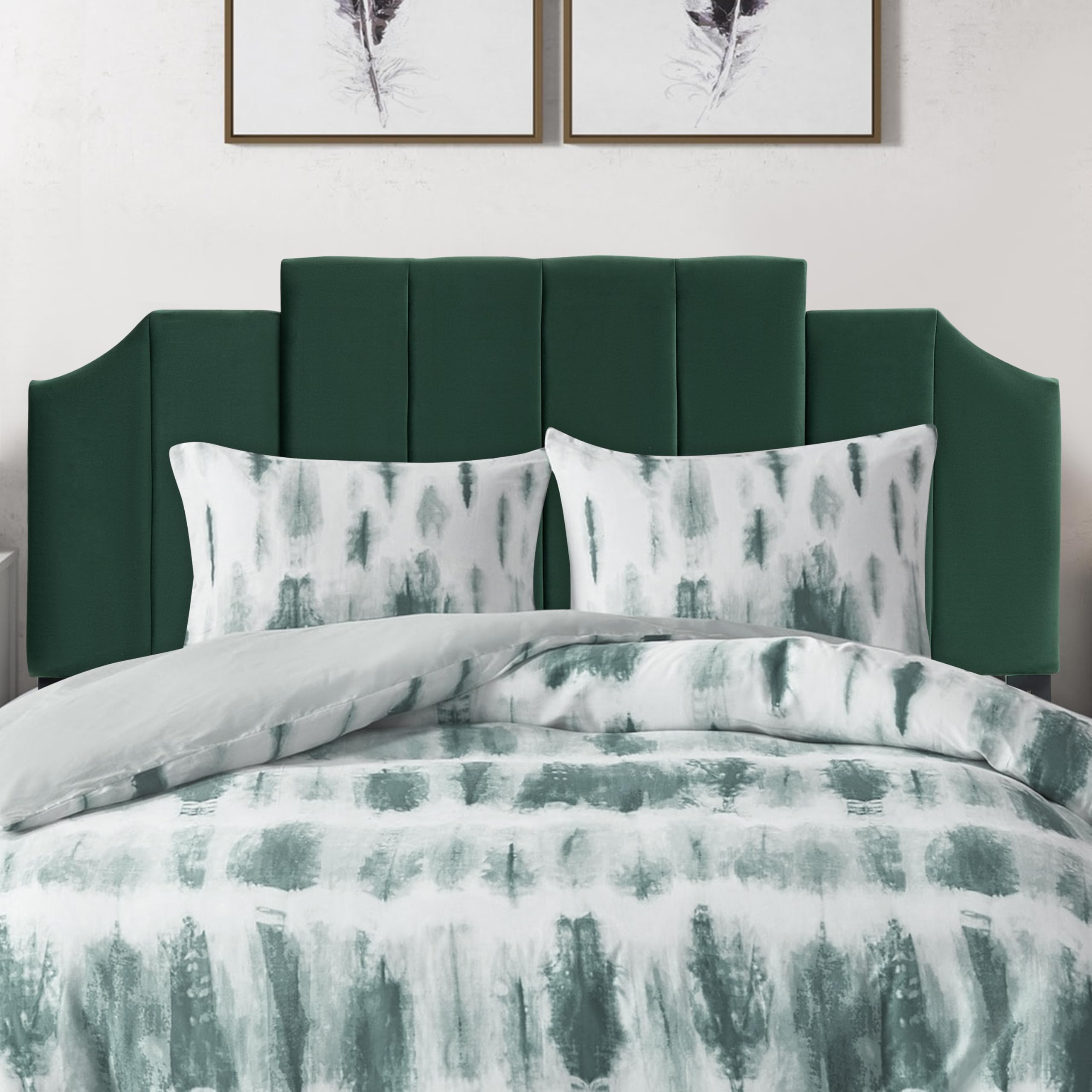 Finnhomy Velvet Upholstered King Size Headboard, Modern Vertical Channel Design, Adjustable Height from 42” to 46” Head Board, Jade