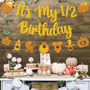 It's My 1/2 Birthday Banner Little Pumpkin Half Birthday Party Decorations for Baby Boy Girl 6 Months Autumn Baby Shower Party Supplies