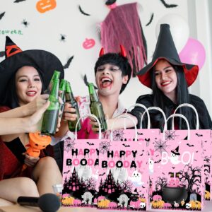 Lecheme Pink Halloween Paper Bags 24 PCS Happy Booday Halloween Candy Bags Halloween Treat Bags for Candy Trick Or Treat Birthday Gift Bags Halloween Party Favors