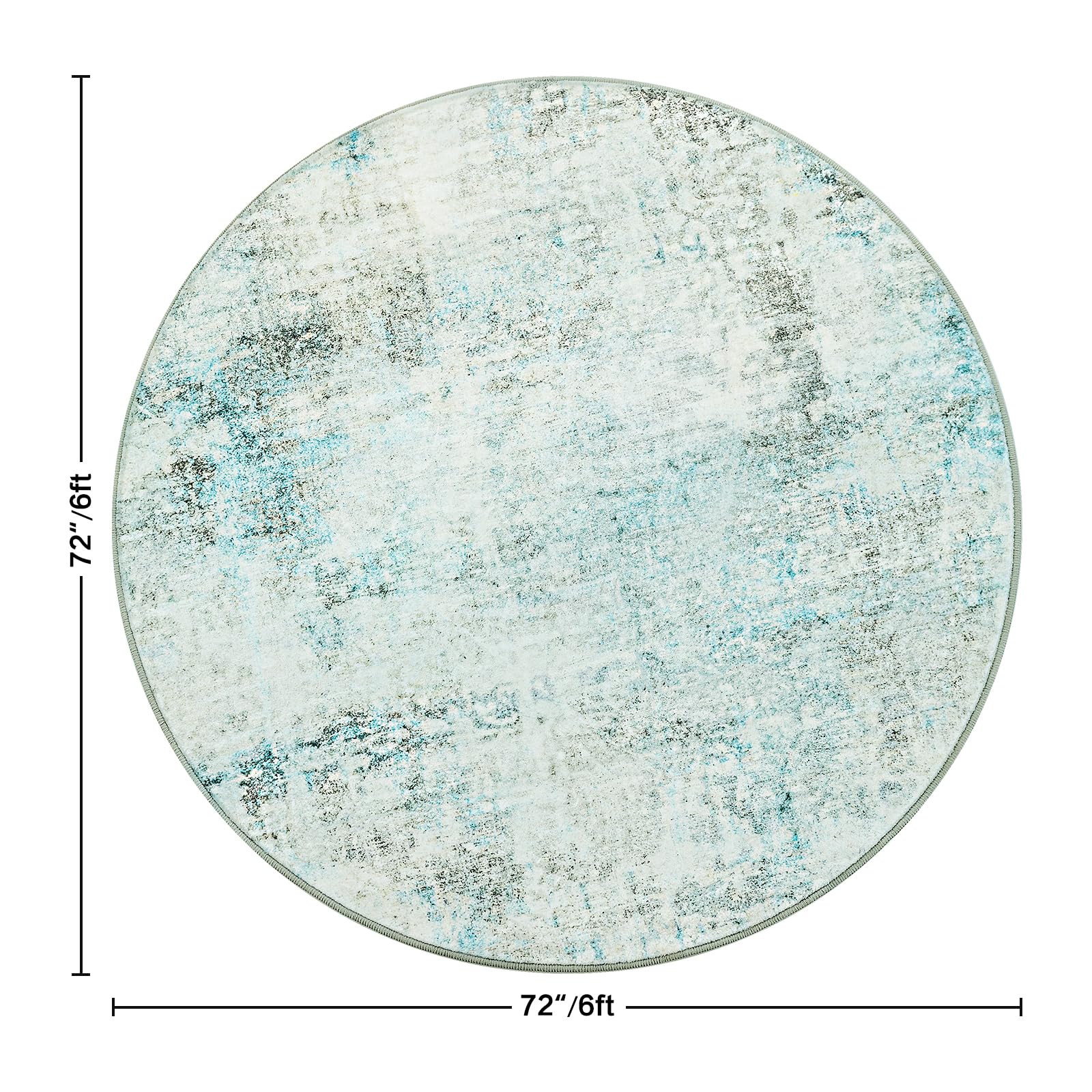 Asrug Large Teal Round Rug 6ft, Abstract Circle Rugs for Living Room Non-Slip Machine Washable Round Area Rug for Kitchen Bedroom Nursery Dining Room, Modern Soft Throw Floor Carpet Low Pile