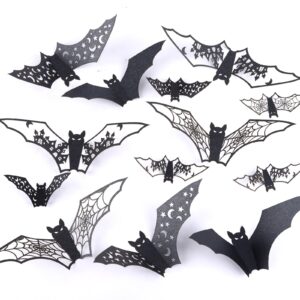 rofibut halloween party supplies 3d bats wall decor halloween decorations, 4 styles scary halloween decor indoor bat stickers realistic bat decals for diy home decor bedroom party supplies 24pcs