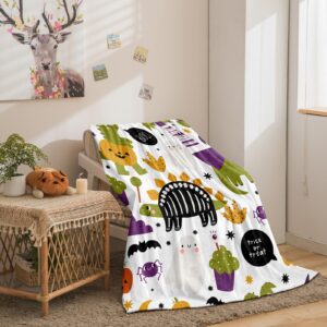 Herside Cute Halloween Throw Blanket for Boys Girls Kids,Soft Cartoon Flannel Fleece Blanket with Kawaii Ghost Pumpkin Printed Ultra Fluffy Blanket Lightweight Couch Sofa Bed Throw Blanket