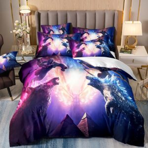 ChliEarime Heicatte 3D Dinosaur Monster Duvet Cover Set - 3D Printed, Lightweight Microfiber, 3 Piece Minecraft Bedding Set(Queen 90x90 in)