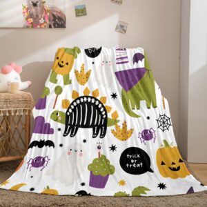 Herside Cute Halloween Throw Blanket for Boys Girls Kids,Soft Cartoon Flannel Fleece Blanket with Kawaii Ghost Pumpkin Printed Ultra Fluffy Blanket Lightweight Couch Sofa Bed Throw Blanket