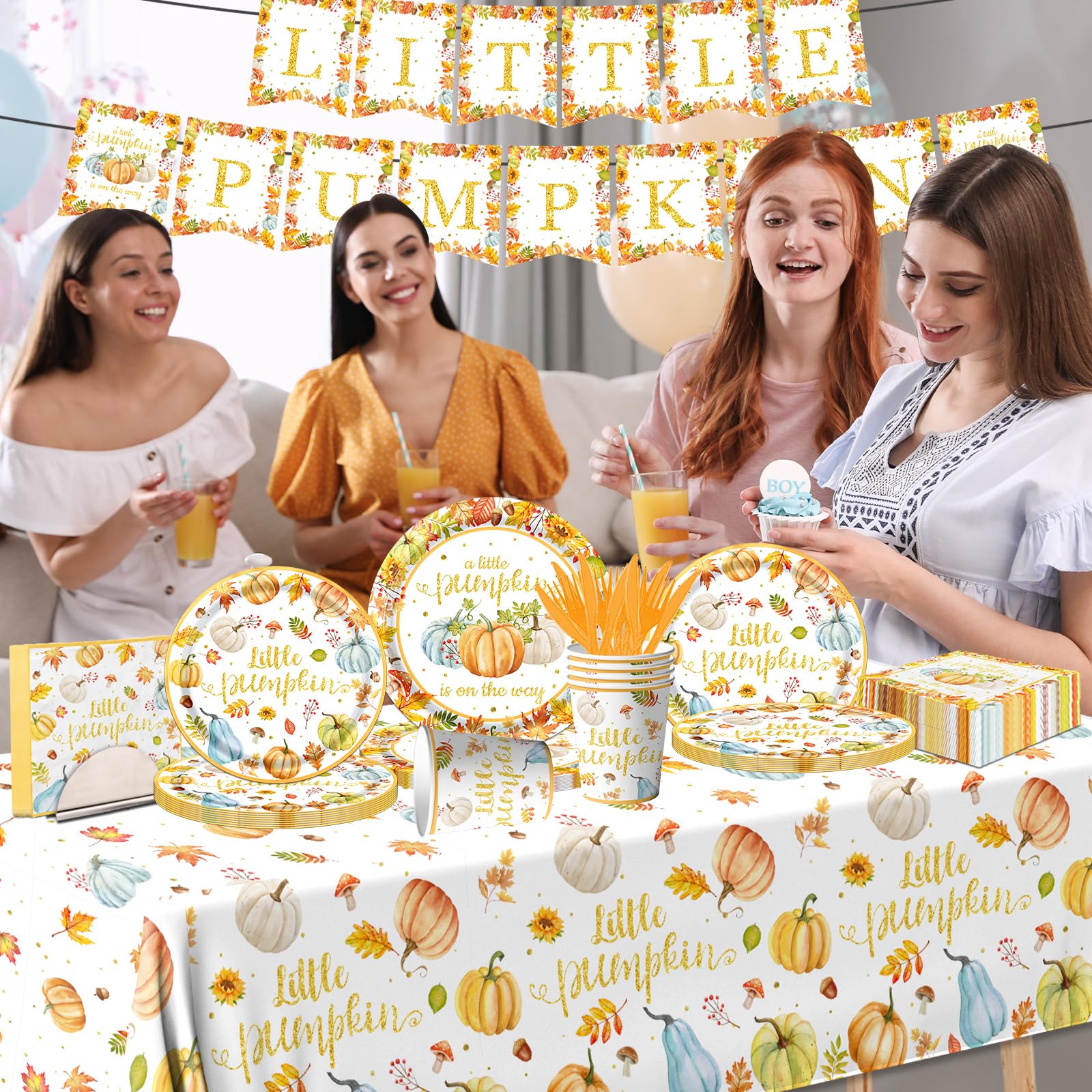 142Pcs Fall Baby Shower Decorations Little Pumpkin Baby Shower Decorations A Little Pumpkin is On The Way Baby Shower Tableware Sets Pumpkin Gender Reveal Thanksgiving Baby Shower Decorations