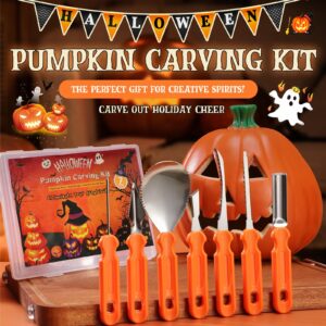 Alinnart Pumpkin Carving Kit, Professional Stainless Steel Carving Tools for Halloween, 7 Piece Heavy Duty Jack-O-Lantern Decoration Sculpting Knife Set for Adults and Kids