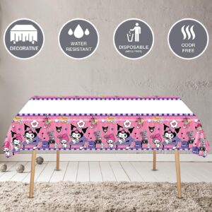 Kuromi Birthday Party Supplies, Party Decorations Set Include Banner, Balloons, Hanging Swirls, Cake Cupcake Toppers, Tablecloth for Girls Kuromi Theme Party