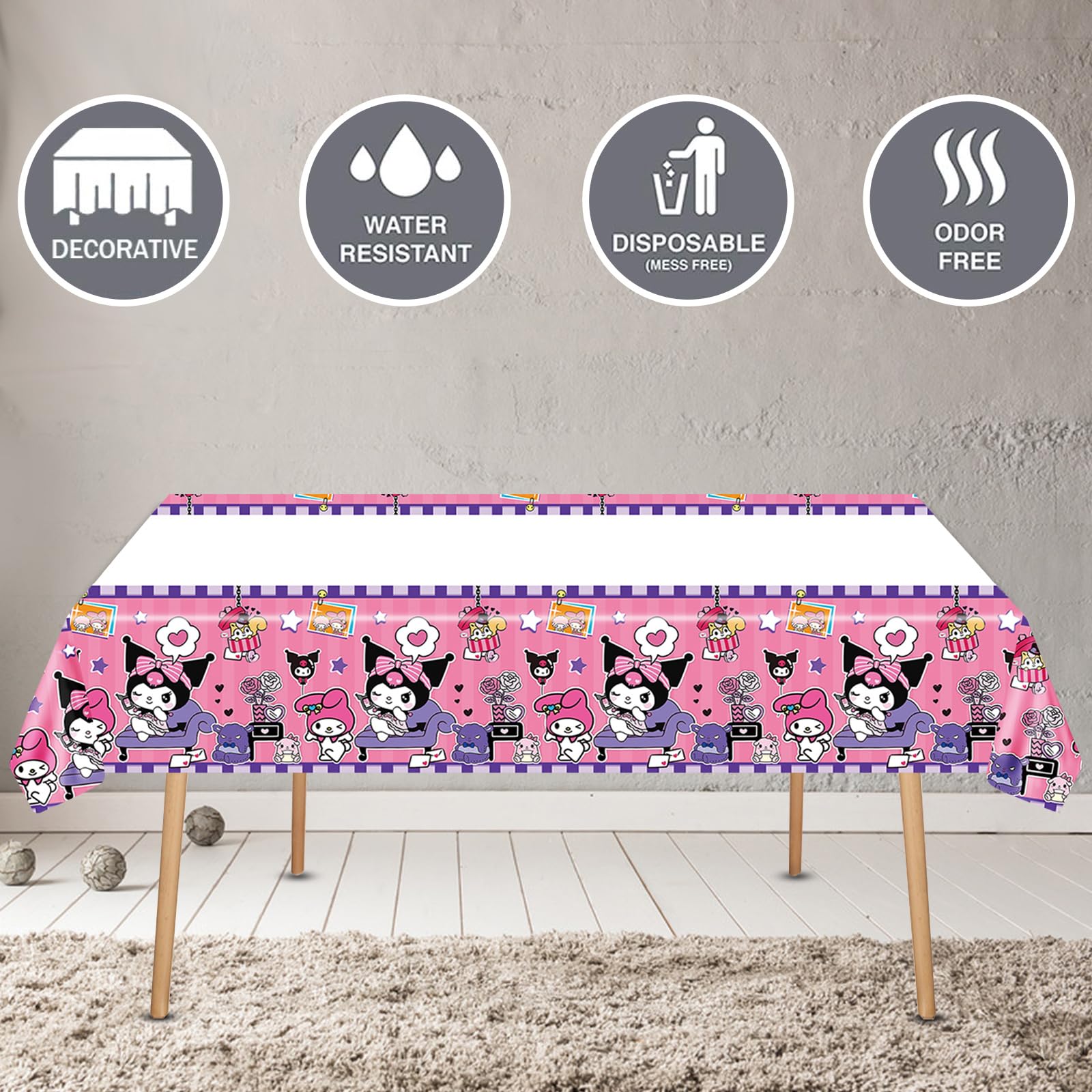 Kuromi Birthday Party Supplies, Party Decorations Set Include Banner, Balloons, Hanging Swirls, Cake Cupcake Toppers, Tablecloth for Girls Kuromi Theme Party