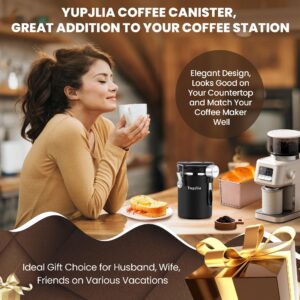 Yupjlia Coffee Canister, Premium 22OZ Large Stainless Steel Coffee Bean Storage Container with Airtight Lids, Elegant Black Coffee Grounds Container with Data Tracker and Scoop for Tea, Sugar, Flour