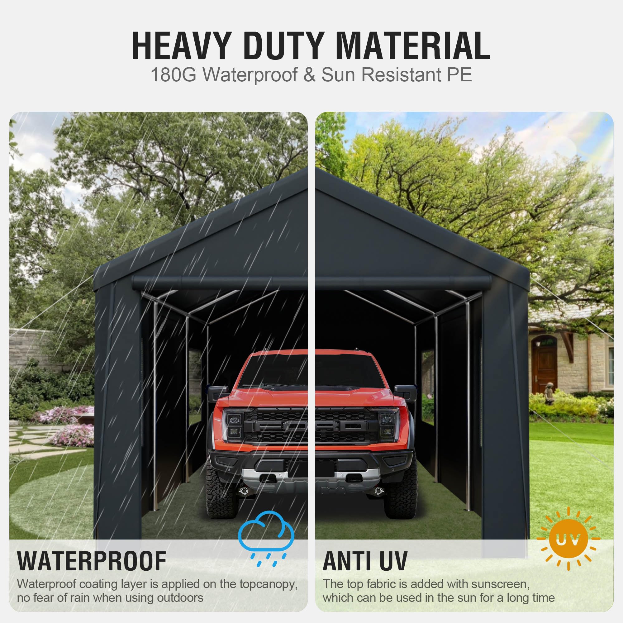 Yardsight 13'x 20' Carport, Heavy Duty Car Canopy Portable Garage with Removable Sidewalls and Roll-up Ventilated Doors & Windows for Car, SUV, Truck, Boat. Gray