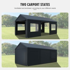 Yardsight 13'x 20' Carport, Heavy Duty Car Canopy Portable Garage with Removable Sidewalls and Roll-up Ventilated Doors & Windows for Car, SUV, Truck, Boat. Gray