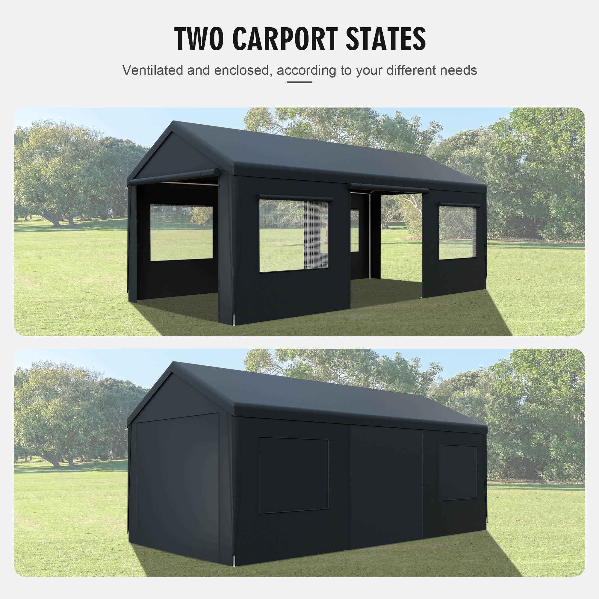 Yardsight 13'x 20' Carport, Heavy Duty Car Canopy Portable Garage with Removable Sidewalls and Roll-up Ventilated Doors & Windows for Car, SUV, Truck, Boat. Gray