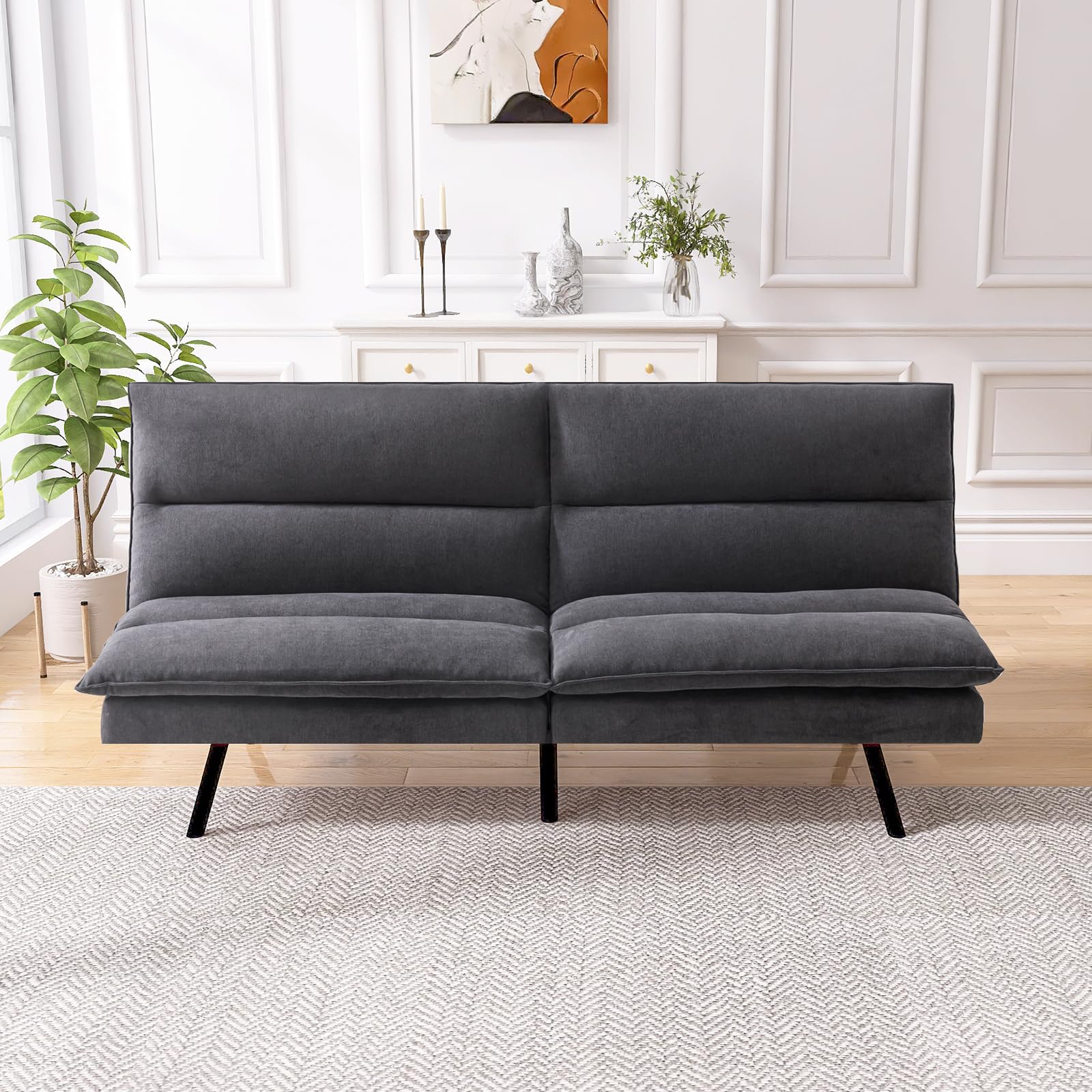 AMICLIBER Armless Futon Loveseat Sofa Bed (Black)