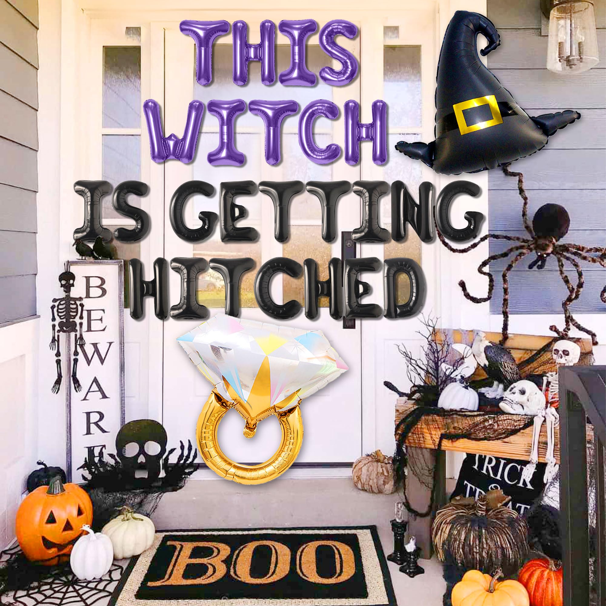 This Witch is Getting Hitched Banner Balloons Halloween Bachelorette Party Witch Bach Party Decorations Bridal Shower Party Supplies