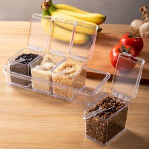 XJMWXHFC Clear Seasoning Box, 4 Pieces Seasoning Rack Spice Pots, Storage Container Condiment Jars Acrylic Seasoning Box with Covers and Spoons for Spice, Sugar, Salt, Sugar, Cardamon, Cinnamon