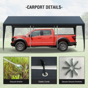 Yardsight 13'x 20' Carport, Heavy Duty Car Canopy Portable Garage with Removable Sidewalls and Roll-up Ventilated Doors & Windows for Car, SUV, Truck, Boat. Gray