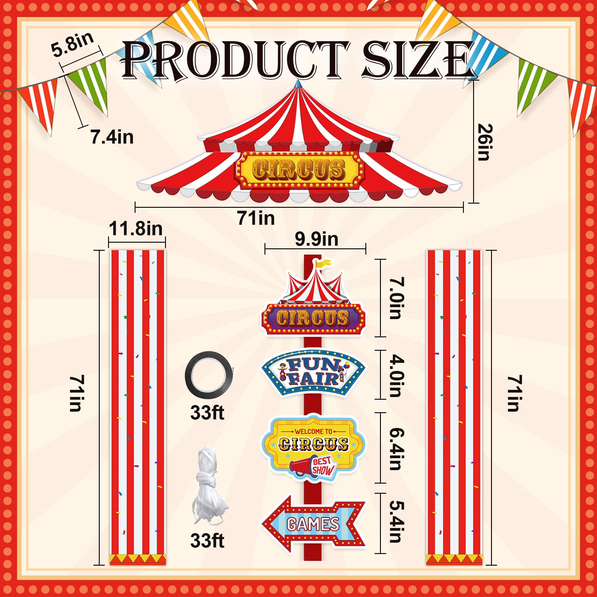 Tlswshsy 17PCS Circus Tent Decorations Set, Carnival Circus Door Banner with Awning and Directional Signs, Red and White Carnival Welcome Supplies for Circus Theme Party Birthday Home Decor