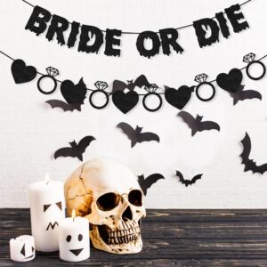 FAKTEEN Bride or Die Banner Bachelorette Party Decorations for Women Girls, Ring Black Heart Garland Bride to Be Sign Halloween Gothic Bridal Shower Engagement Wedding Party Supplies