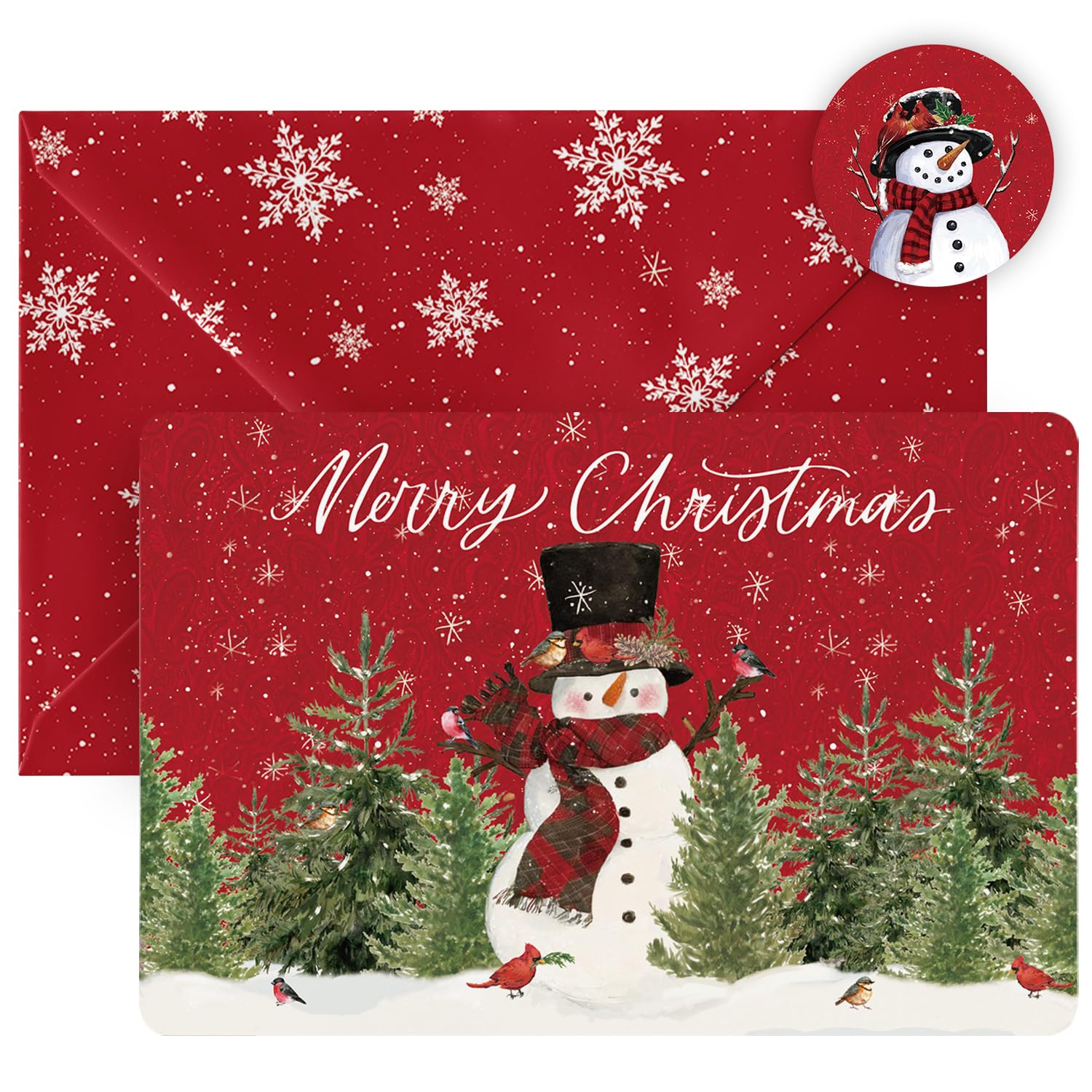 Artoid Mode 24 Pack Merry Christmas Thank You Cards Bird Snowman Xmas Tree Greeting Cards Gift With Envelope Sticker Blank Note Cards for Birthday Wedding Baby Shower Bridal Shower, 4 x 6 Inch