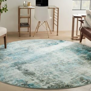 Asrug Large Teal Round Rug 6ft, Abstract Circle Rugs for Living Room Non-Slip Machine Washable Round Area Rug for Kitchen Bedroom Nursery Dining Room, Modern Soft Throw Floor Carpet Low Pile