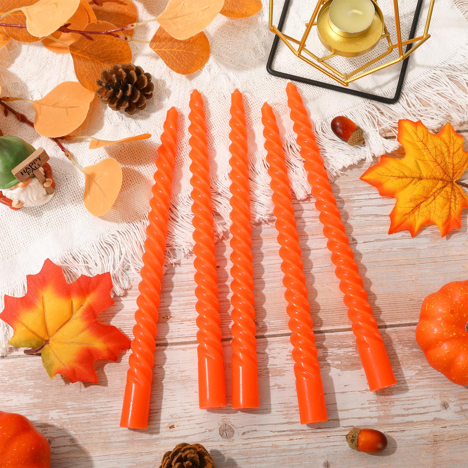 Whaline 8Pcs 10 Inch Orange Spiral Taper Candles Dripless Twisted Wax Candles Long Unscented Candle Sticks for Fall Harvest Halloween Home Party Supplies