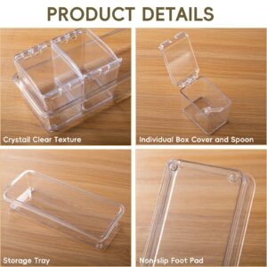 XJMWXHFC Clear Seasoning Box, 4 Pieces Seasoning Rack Spice Pots, Storage Container Condiment Jars Acrylic Seasoning Box with Covers and Spoons for Spice, Sugar, Salt, Sugar, Cardamon, Cinnamon