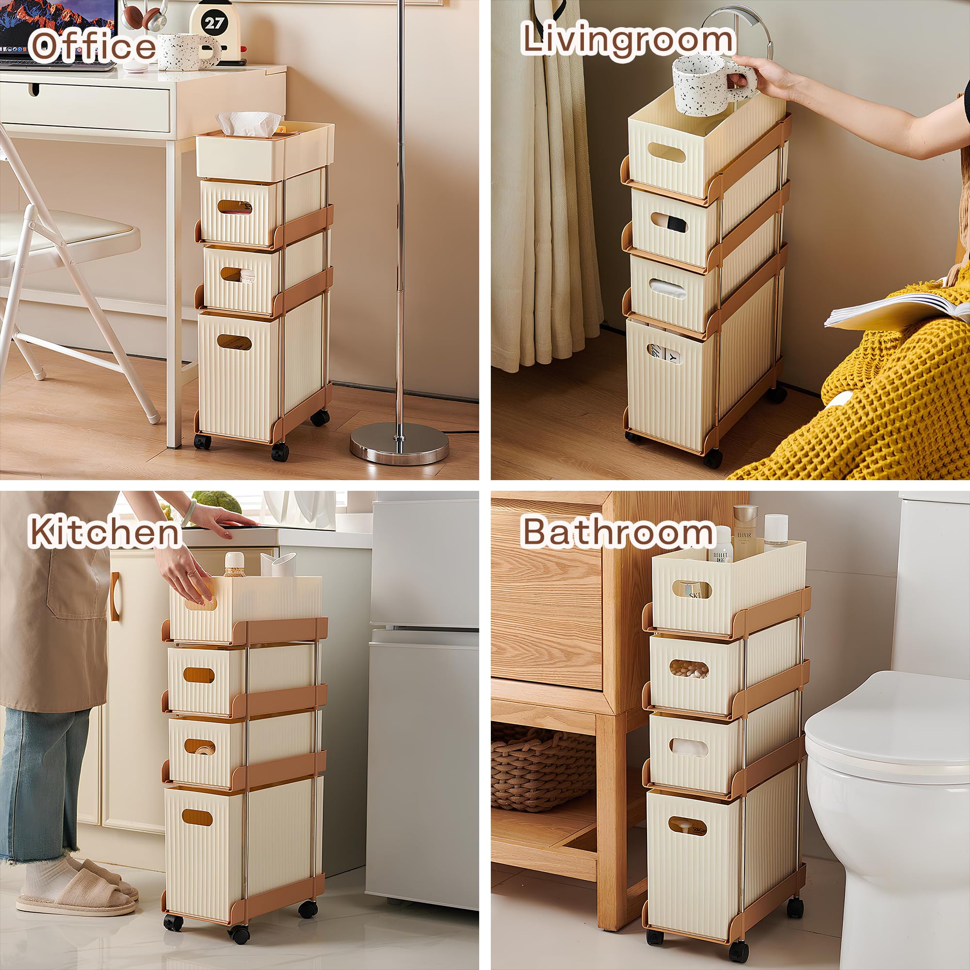 Narrow Storage Cabinet, Narrow Dresser with 3 Drawers, Slim Storage Cabinet with Wheels, Small Storage Cabinet with Sorting Rack for Bedroom Living Room Kitchen Classroom