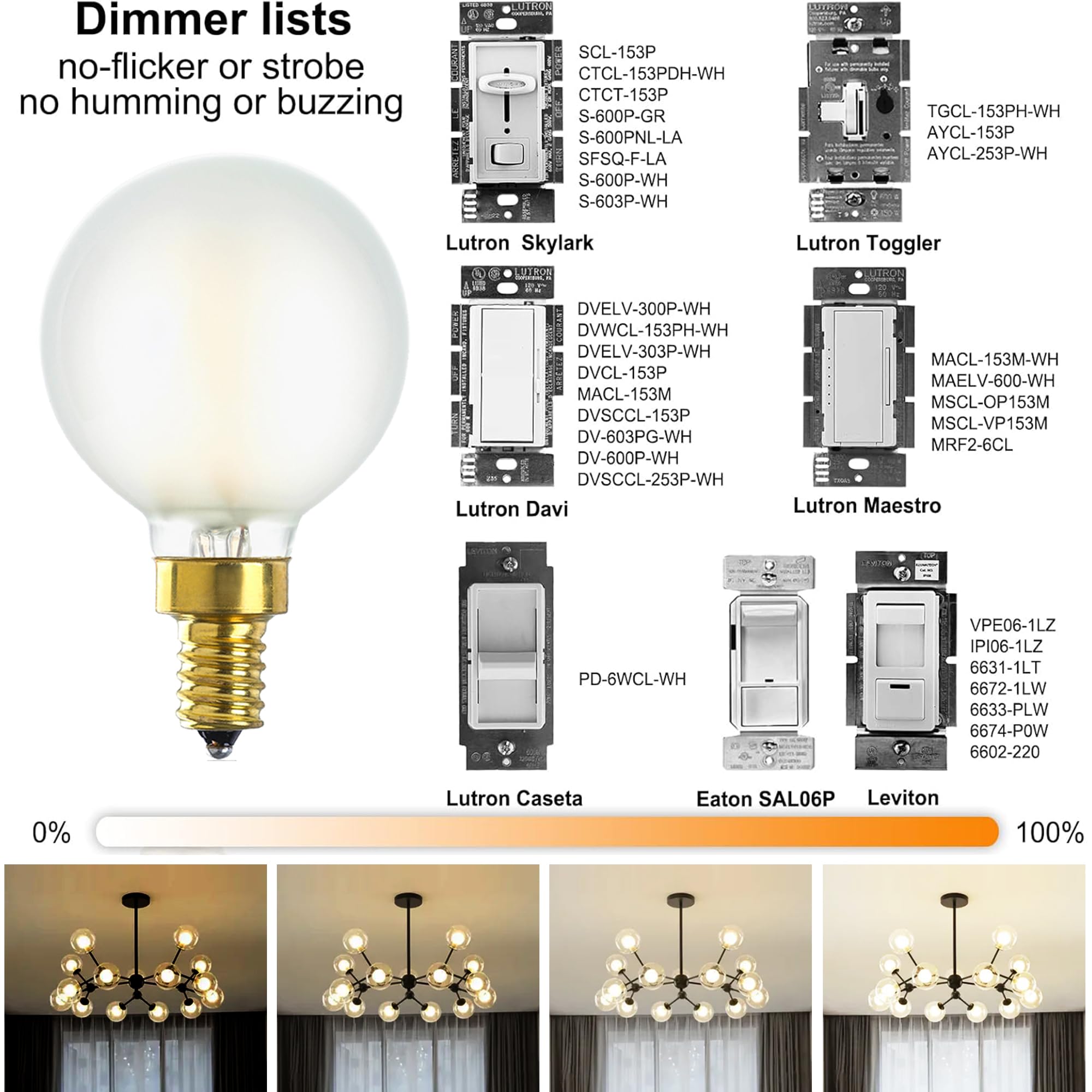 Duoled G16.5 Light Bulb LED,Dimmable Frosted led Bulb e12 g16 1/2 led Candelabra Bulb 40w led Edison Bulb,Soft White 3000K 400lm,Type G Globe Shape E12 Base for Chandelier,Vanity Light Bulbs,6 Count