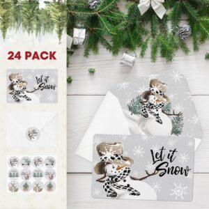 Artoid Mode 24 Pack Let It Snow Thank You Cards Snowflake Snowman Greeting Cards Gift With Envelope Sticker Blank Note Cards for Birthday Wedding Baby Shower Bridal Shower, 4 x 6 Inch