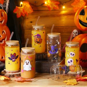 Teenyyou 6 Set Halloween Glasses Cups 16 oz Halloween Pumpkin Ghost Skull Bat Cups Halloween Iced Coffee Cup with Lid Straw Cute Drinking Beer Tumblers for Halloween Party Gift Basket Stuffer