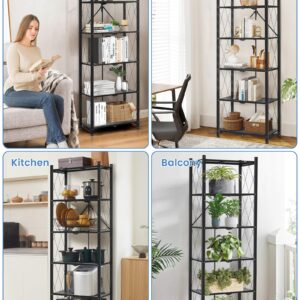 ALANNG 73.6 Inch Folding Bookshelf, 6 Tier Metal Bookcase and Bookshelves, Tall Shelves for Living Room Office Bedroom, Heavy Duty Book Shelve Free Standing Open Bookshelve (Black, 2PACK)