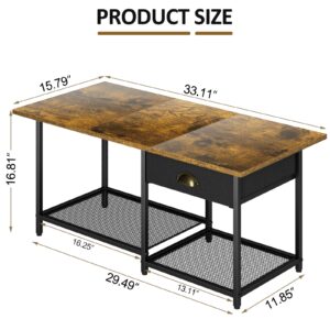 DAOUTIME Small Coffee Tables for Living Room with Drawer, 2-Tier Center Small Table for Small Spaces, Farmhouse Simple Table with 2 Wire Mesh Storage Racks, 15.79" D X 33.11" W X 16.81" H