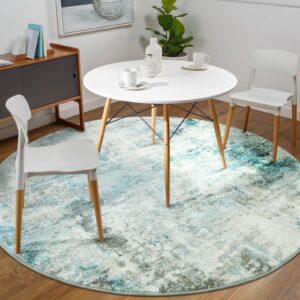 Asrug Large Teal Round Rug 6ft, Abstract Circle Rugs for Living Room Non-Slip Machine Washable Round Area Rug for Kitchen Bedroom Nursery Dining Room, Modern Soft Throw Floor Carpet Low Pile