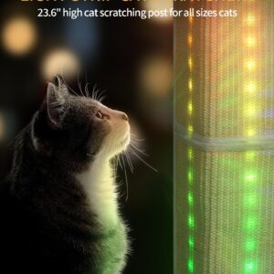 Hzuaneri 39-Inch Cat Scratching Post Tower with Bed, Cat Tower with LED Light Strip, Cat Scratcher Post with Woven Sisal, Condo, Pompom, Light Gray MS99018LG