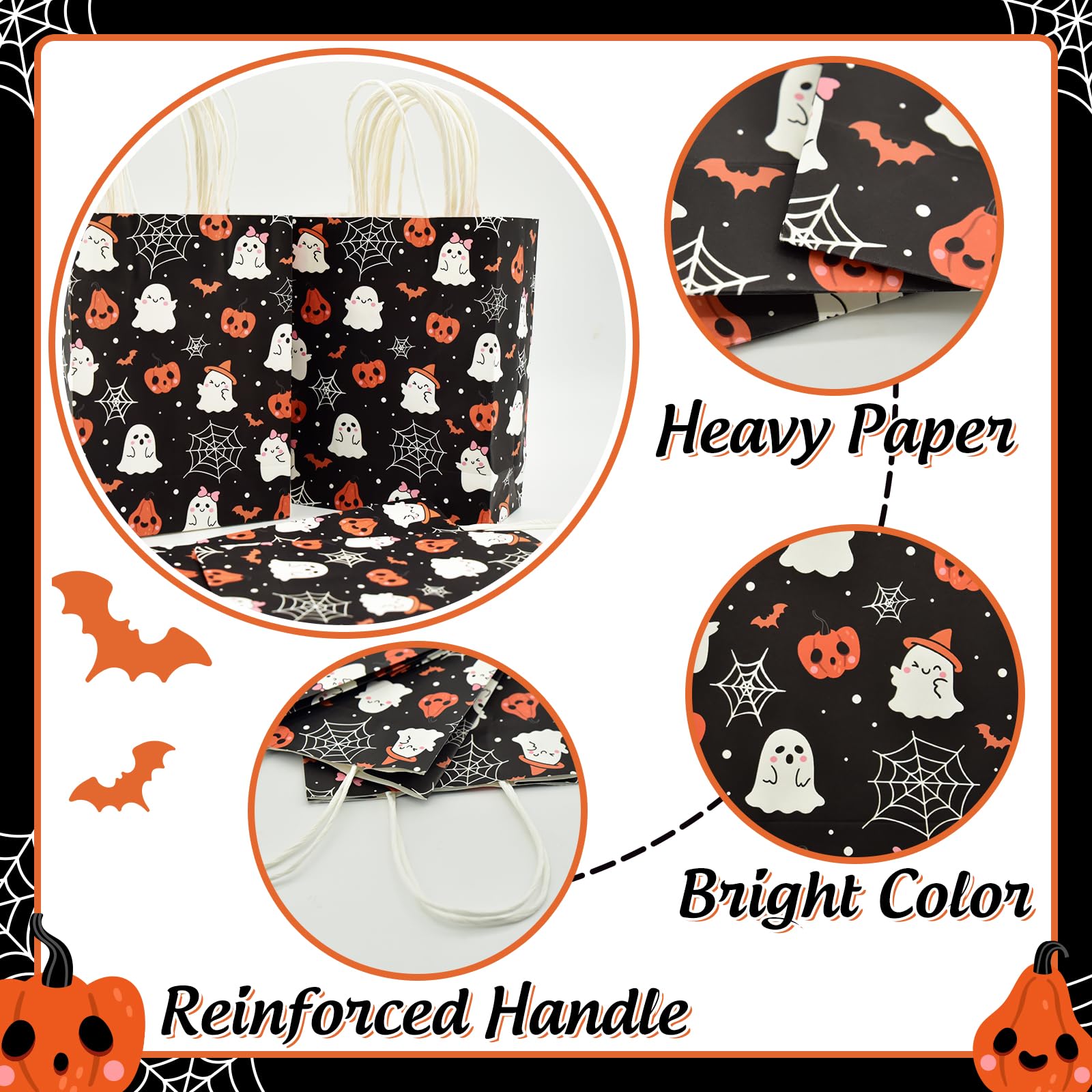 Lecheme Halloween Treat Bags 24 PCS Pumpkin Ghost Halloween Candy Bags Cute Halloween Bags with Handles Halloween Paper Treat Bags for Candy Trick or Treat Party Supplies