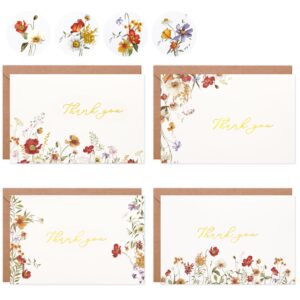 crisky 50 pack fall thank you cards with envelopes, 4 assortment floral watercolor autumn greeting cards, perfect for birthday, baby shower, bridal shower, wedding, graduation, 4x6 inch